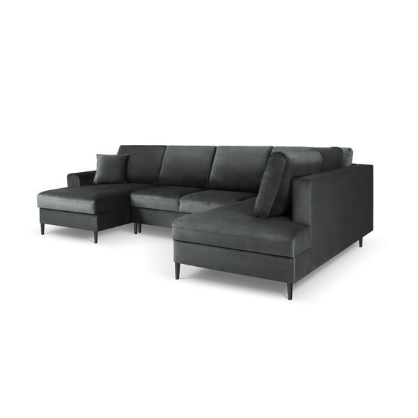 Тъмносив кадифен разтегателен ъглов диван с място за съхранение (десен ъгъл/U форма) Kyoto – Cosmopolitan Design-image-3