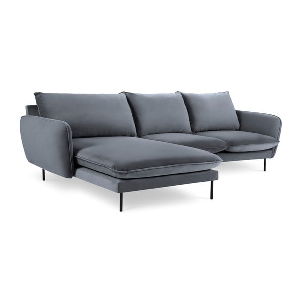 Ъглов диван от сиво кадифе , ляв ъгъл Vienna - Cosmopolitan Design
