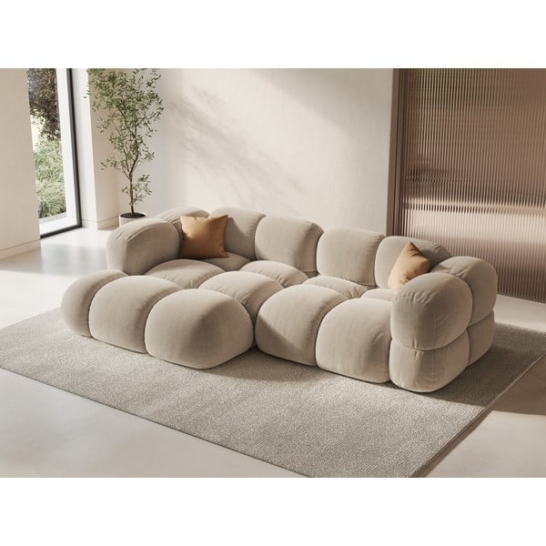 Бежов кадифен ъглов диван (ляв ъгъл) Loretto – Cosmopolitan Design-image-1