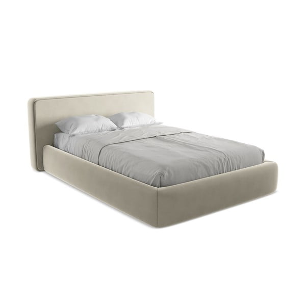 Кремаво двойно тапицирано легло с място за съхранение и включена подматрачна рамка 160x200 cm Kiana – Makamii-image-2