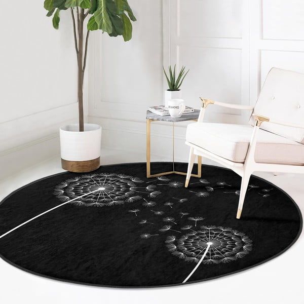 Черен кръгъл килим подходящ за пране и за прахосмукачки роботи ø 80 cm Comfort – Mila Home-image-2