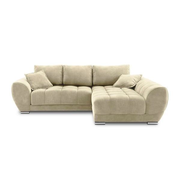 Бежов ъглов разтегателен диван с кадифена покривка, десен ъгъл Nuage - Windsor & Co Sofas