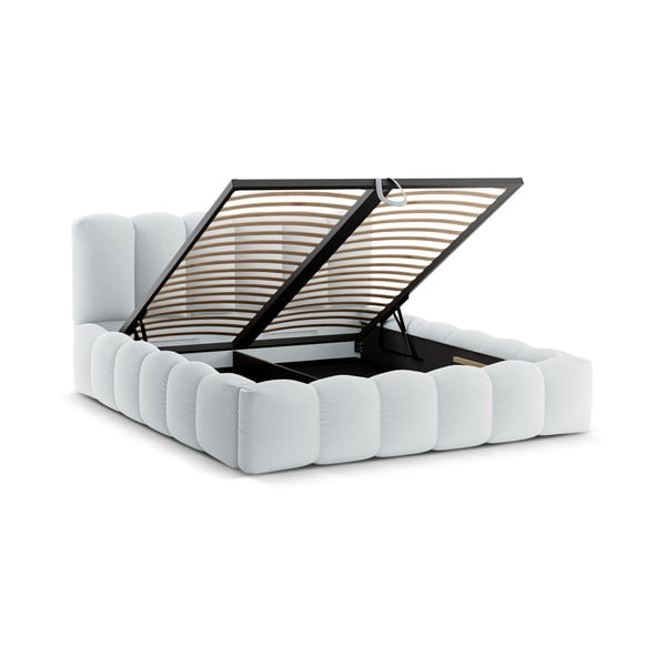 Светлосиво двойно тапицирано легло с място за съхранение с включена подматрачна рамка 160x200 cm Lupine – Micadoni -image-2