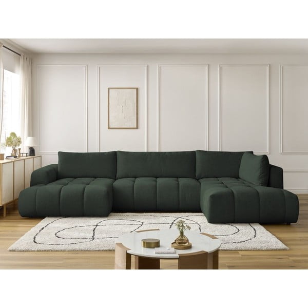Зелен сгъваем/с място за съхранение ъглов диван (десен ъгъл/U форма) Fuji – Bobochic Paris-image-1