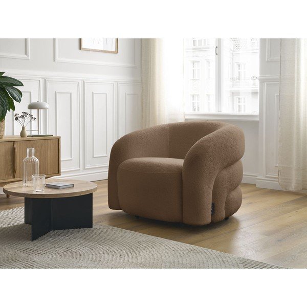 Кафяво въртящо се кресло от прежда с примки от букле Elina – Bobochic Paris-image-1