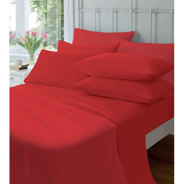 Elastické prostěradlo Plain Flette Red, 90x190 cm