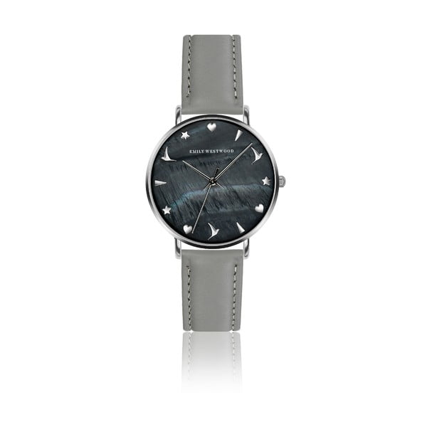 Дамски часовник със сива каишка от естествена кожа Noir - Emily Westwood