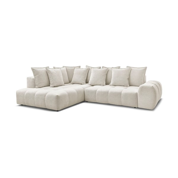 Бял шенилов сгъваем/с място за съхранение ъглов диван (ляв ъгъл/L форма) Everest – Bobochic Paris-image-3