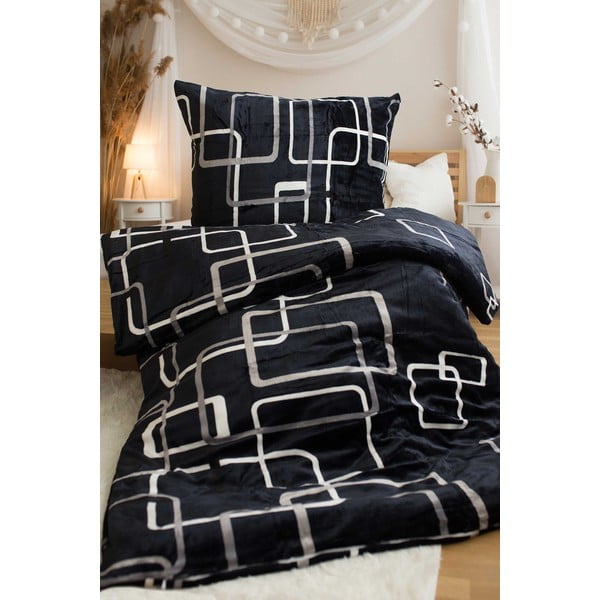 Черно спално бельо за единично легло от микроплюш 140x200 cm - Jerry Fabrics