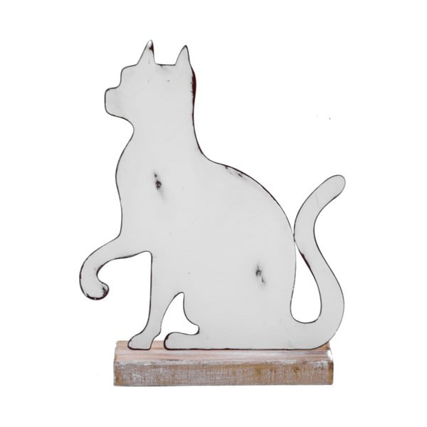 Малка декорация от бял метал върху дървена основа с мотив на котка Ego Dekor, 15 x 19,5 cm - Ego Dekor