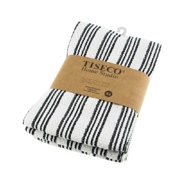 Комплект от 4 черни памучни кърпи за чай , 50 x 70 cm - Tiseco Home Studio