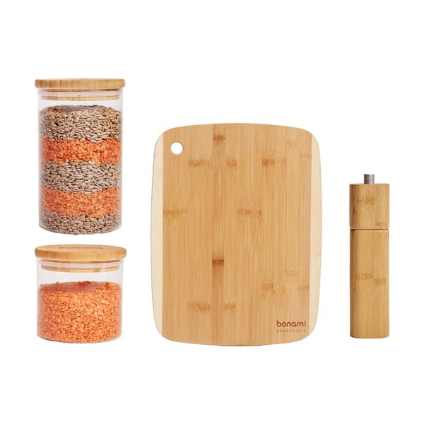 Мелница, дъска за рязане и буркани за храна в комплект от 4 - Bonami Essentials