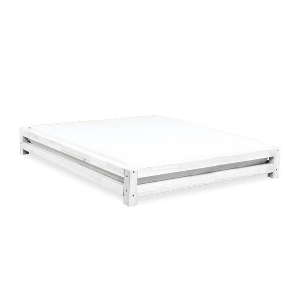 Бяло двойно легло от смърчово дърво JAPA, 160 x 200 cm - Benlemi