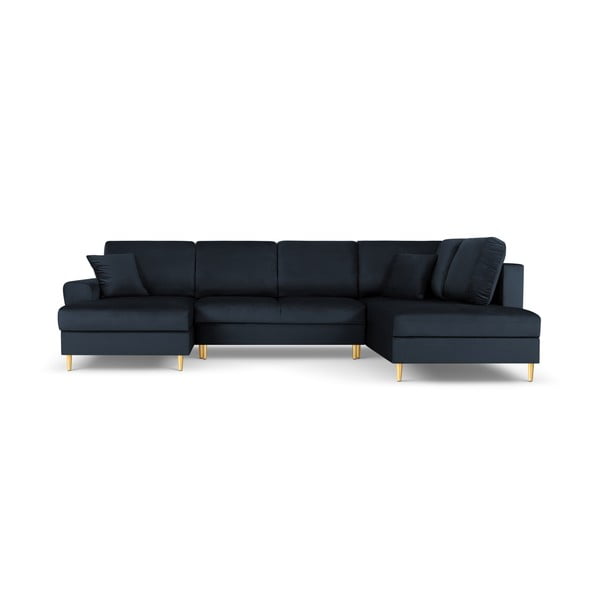 Тъмносин кадифен разтегателен ъглов диван с място за съхранение (десен ъгъл/U форма) Kyoto – Cosmopolitan Design