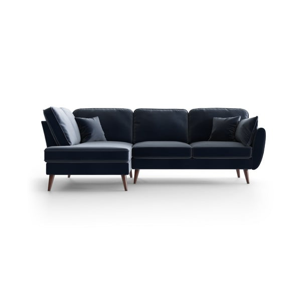 Тъмносин ъглов диван от кадифе , ляв ъгъл Auteuil - My Pop Design