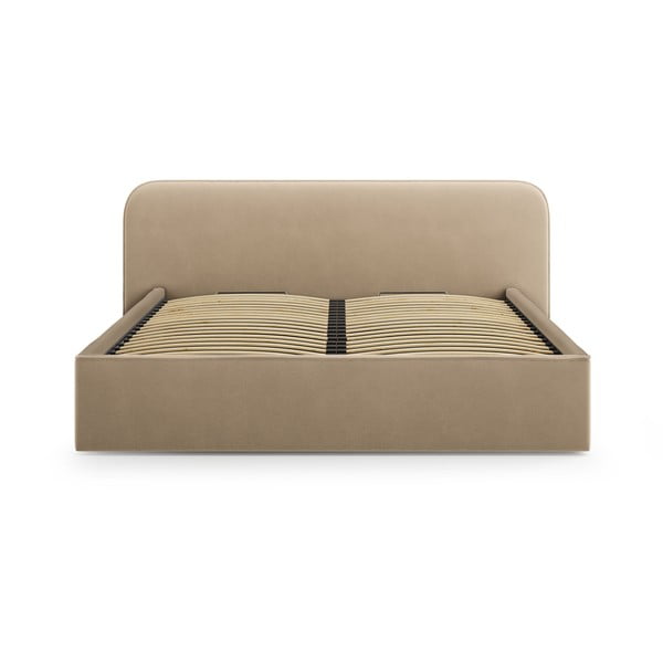 Кафяво-сиво двойно тапицирано легло с място за съхранение с включена подматрачна рамка 140x200 cm Elizabeth – Micadoni -image-4