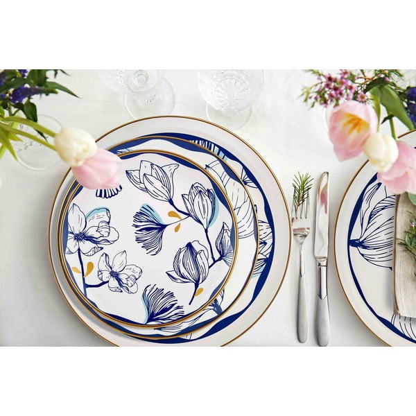 Комплект от 6 десертни чинии от бял порцелан със сини цветя Bleu Pasta, ⌀ 19 cm - Mia-image-1