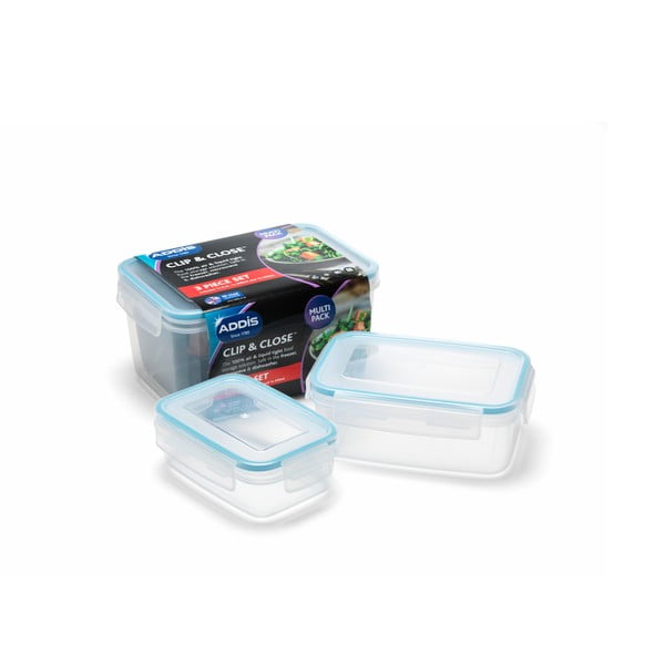 Комплект от 3 буркана за храна с капак Clip And Close Rectangular Clip & Close - Addis-image-1