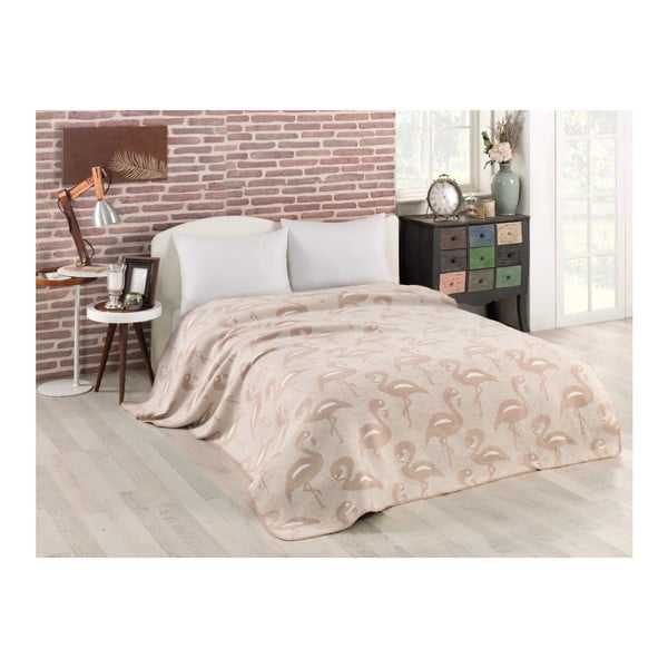 Бежово одеяло със смес от памук Фламинго, 180 x 220 cm - Kate Louise