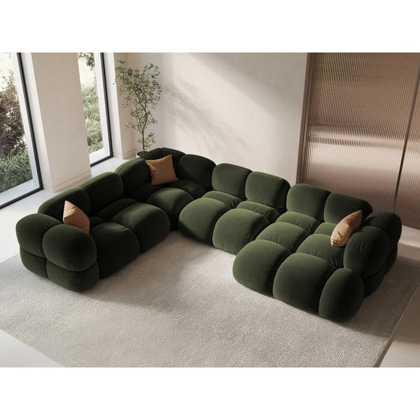 Зелен кадифен ъглов диван (ляв ъгъл/U форма) Loretto – Cosmopolitan Design-image-3