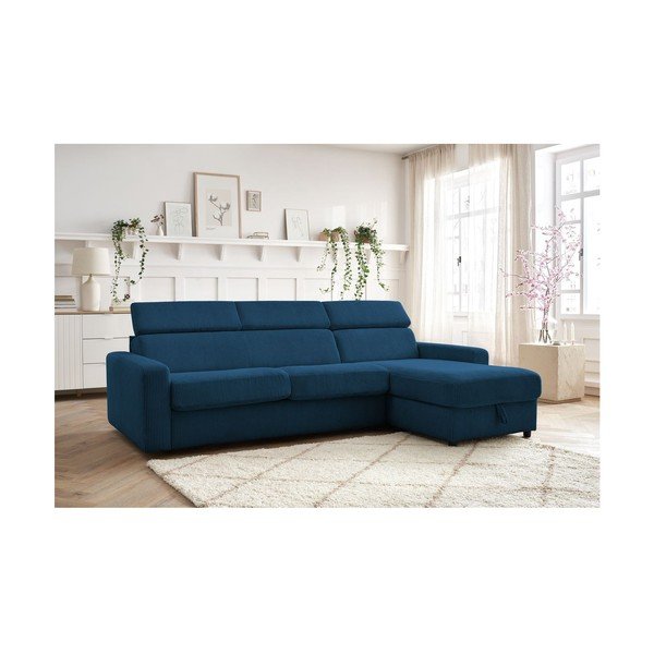 Тъмносин разтегателен ъглов диван от рипсено кадифе (променлив) Monaco – Bobochic Paris-image-1