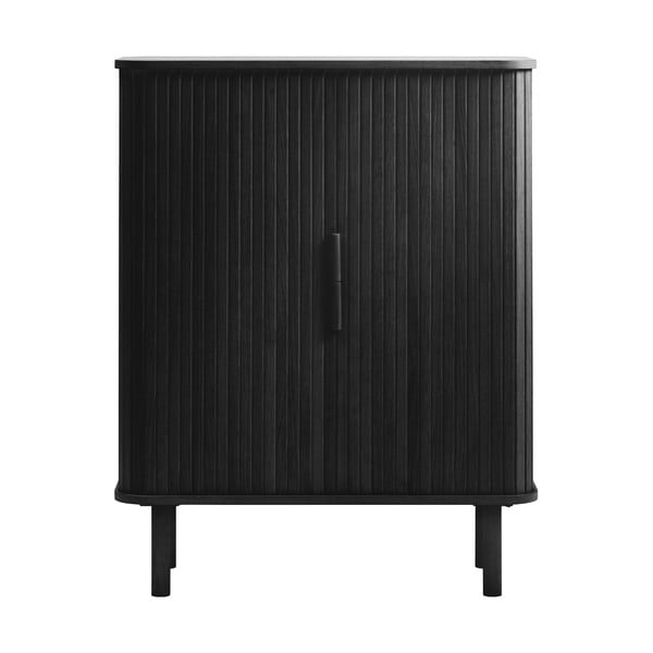 Черен шкаф в дъбов декор с плъзгащи се врати 113x90 cm Cavo - Unique Furniture