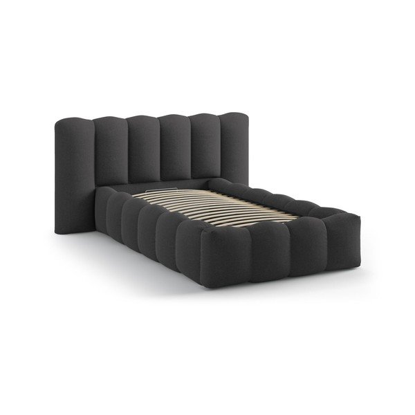 Антрацитно единично легло 90x200 cm тапицирано с място за съхранение с включена подматрачна рамка Lupine – Micadoni -image-2