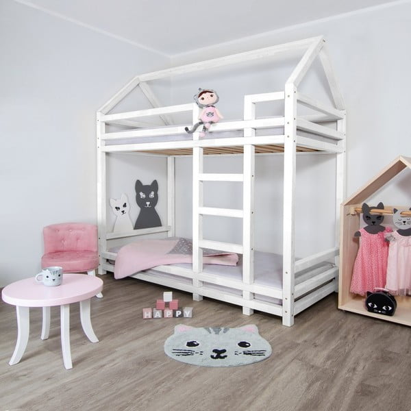 Бяло дървено двуетажно легло за деца Twiny, 120 x 200 cm - Benlemi