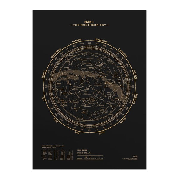 Plakát The Northern Sky Gold/Black, 50x70 cm