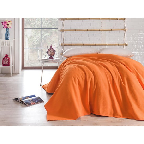 Оранжева памучна покривка за двойно легло 200x240 cm Orange - Mijolnir