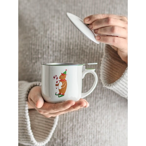 Кремава глинена чаша с коледен мотив с цедка 300 ml Valentin – Bloomingville-image-1