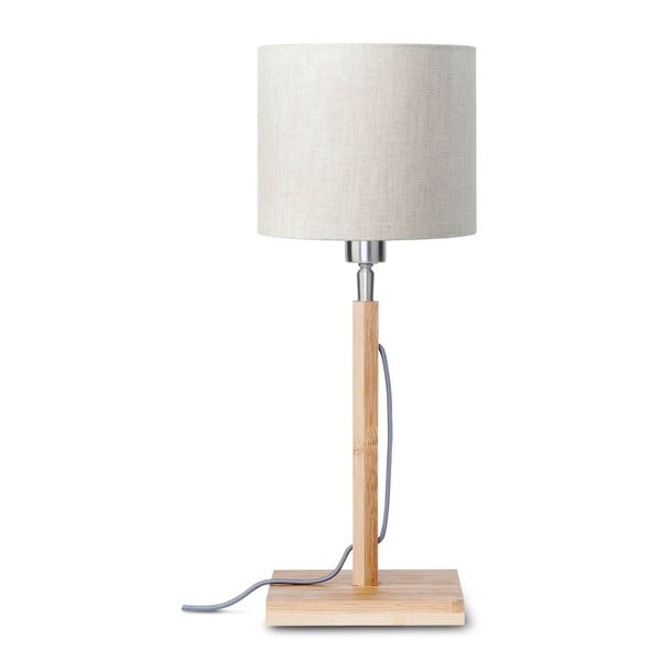 Настолна лампа със светлобежов абажур и бамбукова структура Fuji - Good&Mojo