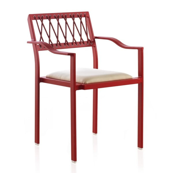 Červená zahradní židle s bílými detaily a područkami Geese Seally
