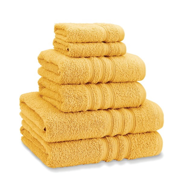 Жълти памучни хавлии и кърпи за баня в комплект от 6 бр. от тери Zero Twist – Catherine Lansfield