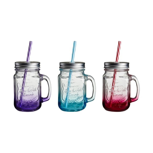 Комплект от 3 цветни чаши със сламка - Premier Housewares