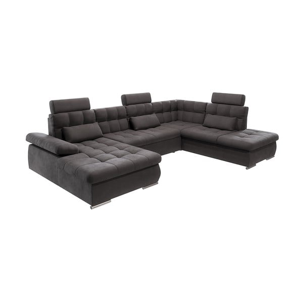 Антрацитен разтегателен ъглов диван с място за съхранение (десен ъгъл/U форма) Merkur – Ropez