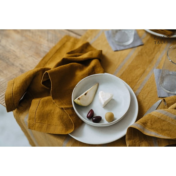 Ленена покривка за маса 140x140 cm Amber Bronze Stripes – Linen Tales-image-2