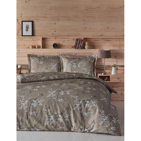 Кафяво памучно спално бельо за двойно легло 200x200 cm Chicory - Mijolnir