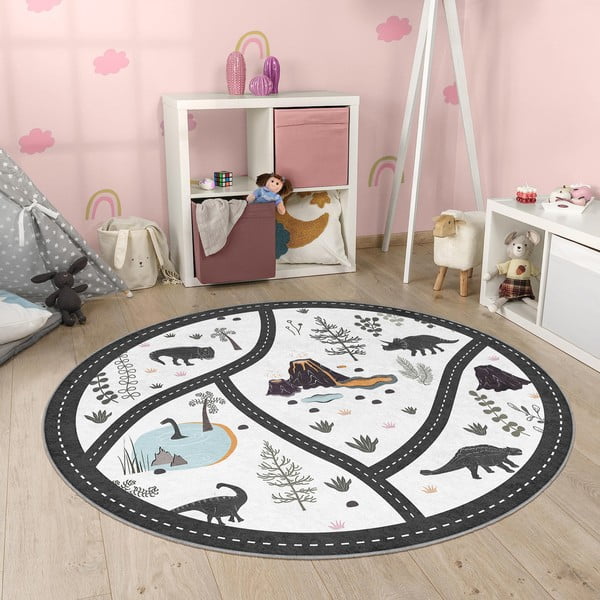 Черно-бяло детско килимче за игра подходящо за пране ø120 cm Dino Park – Mila Home-image-3