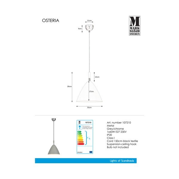 Сива висяща лампа Osteria - Markslöjd-image-2