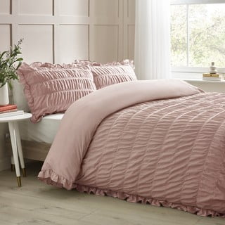 Розово двойно  крепово спално бельо 200x200 cm Seersucker Frill – Catherine Lansfield