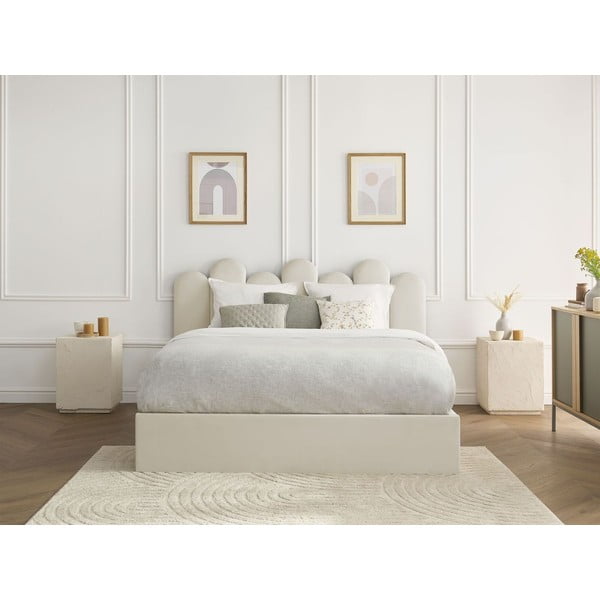 Бежово двойно тапицирано легло с място за съхранение с включена подматрачна рамка 160x200 cm Badja – Bobochic Paris-image-1