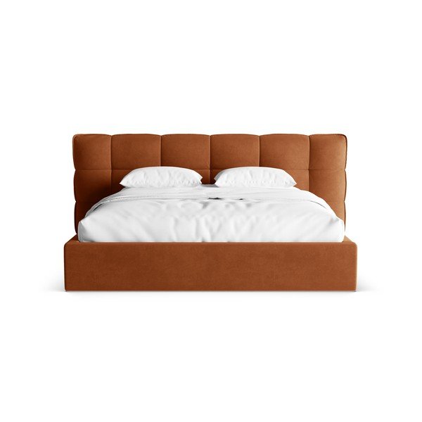 Теракотено тапицирано двойно легло с място за съхранение и включена подматрачна рамка 180x200 cm Eric – Micadoni -image-4