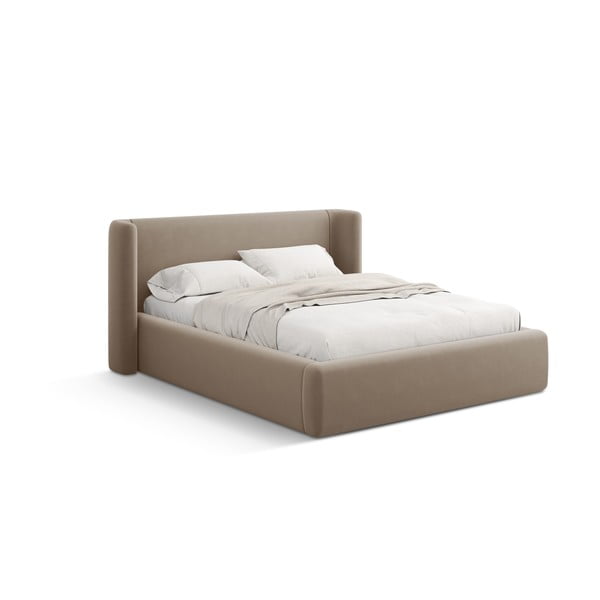 Светлокафяво двойно легло 200x200 cm тапицирано с място за съхранение с включена подматрачна рамка Jason – Windsor & Co Sofas