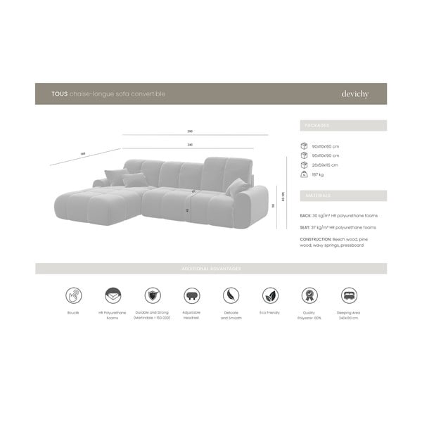 Розов разтегателен диван Devichy , ляв ъгъл Tous - devichy-image-4
