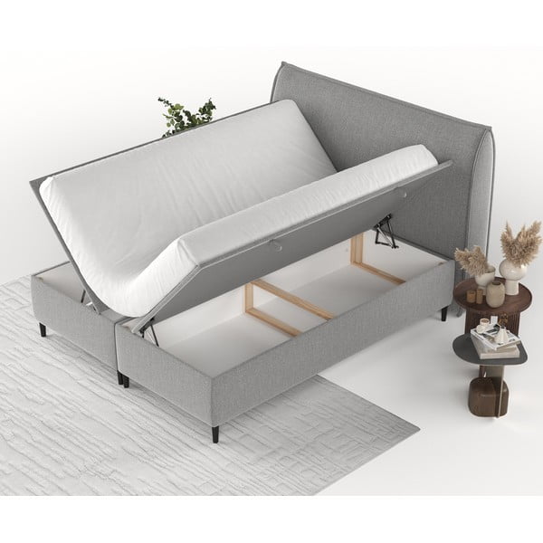 Светлосиво тапицирано двойно легло с място за съхранение 160x200 cm Draco – Maison de Rêve-image-3