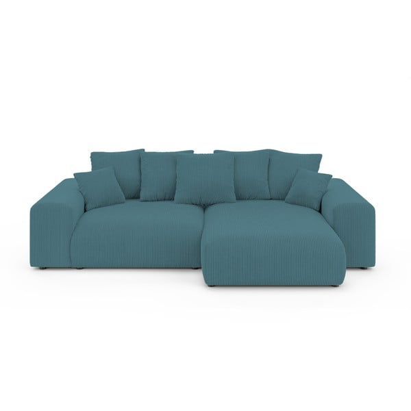 Тюркоазен ъглов диван с място за съхранение от рипсено кадифе Luma – Ropez