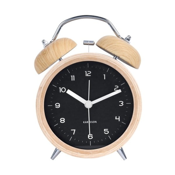 Черен будилник с дървен декор , ⌀ 10 cm Classic Bell - Karlsson