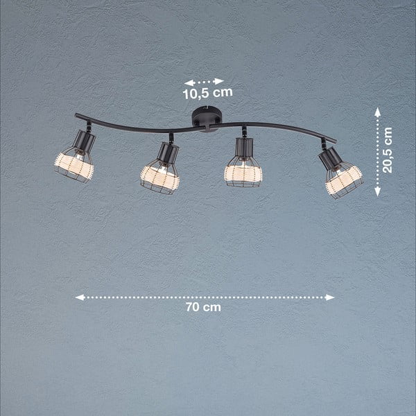 Черно осветително тяло за таван с метален абажур/с ратанов абажур 10,5x70 cm Straw – Fischer & Honsel-image-3