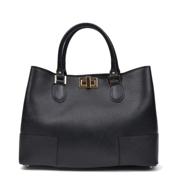 Черна кожена чанта , 26,5 x 38 cm - Anna Luchini